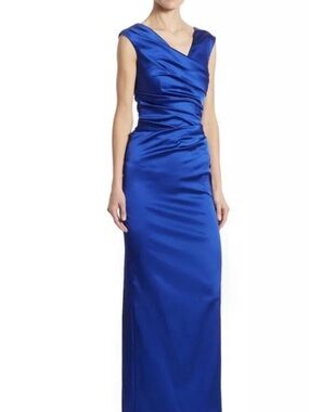 Talbot Runof Royal Blue Stretch Satin Sleeveless Evening Gown